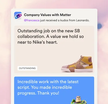 Kudos being shared with a teammate in Slack