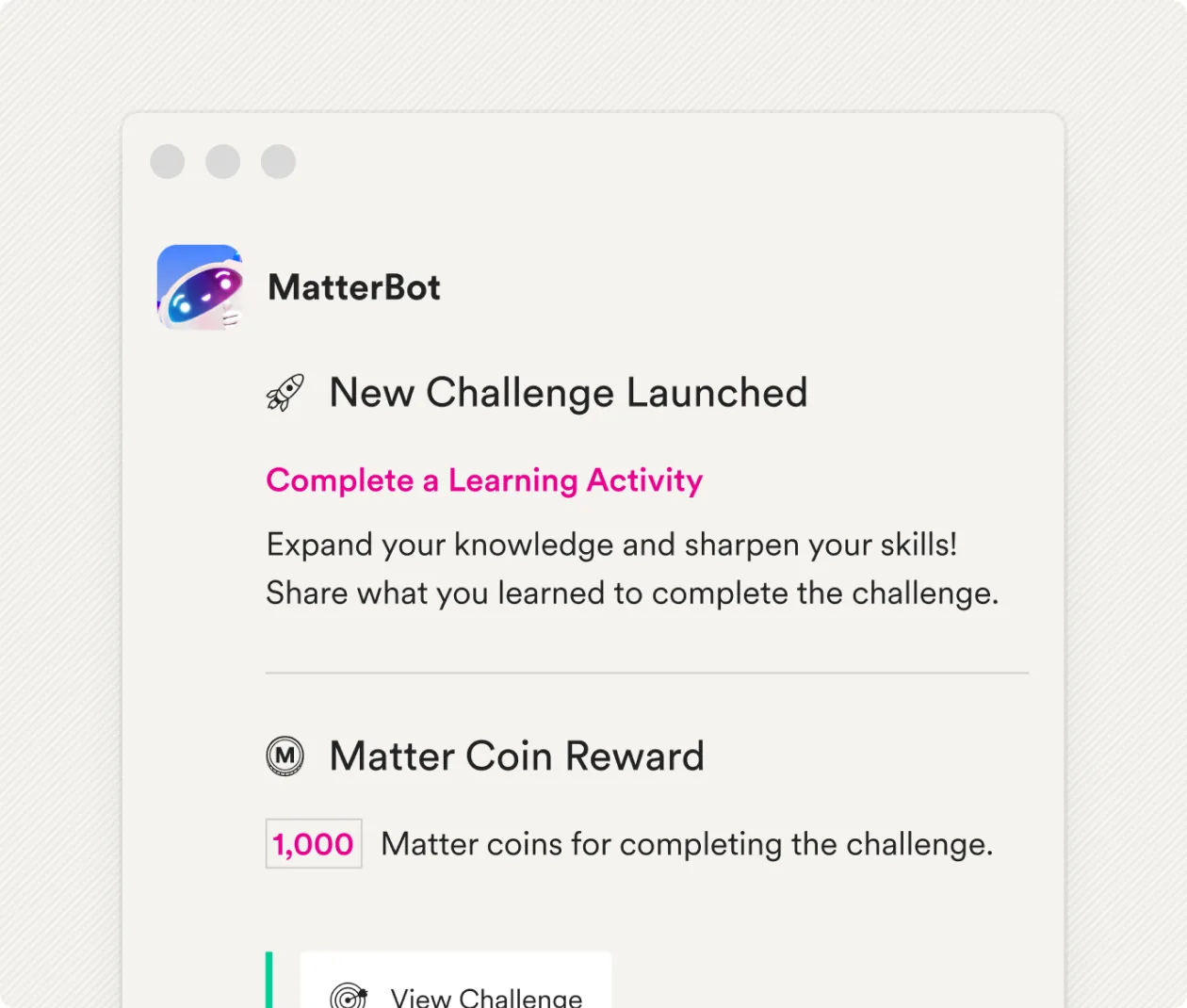 A new challenge announced by MatterBot with its coin reward