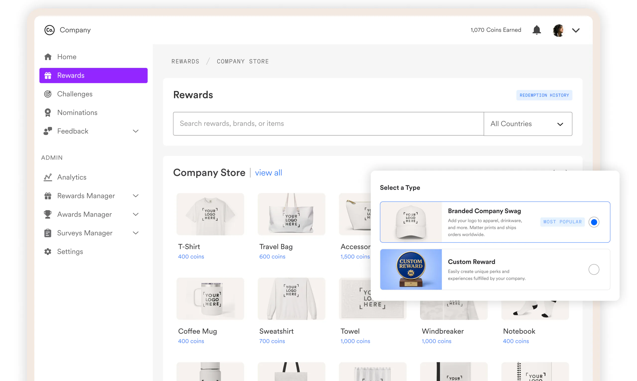A company store of custom rewards: extra days off, flexible hours, team lunches and more