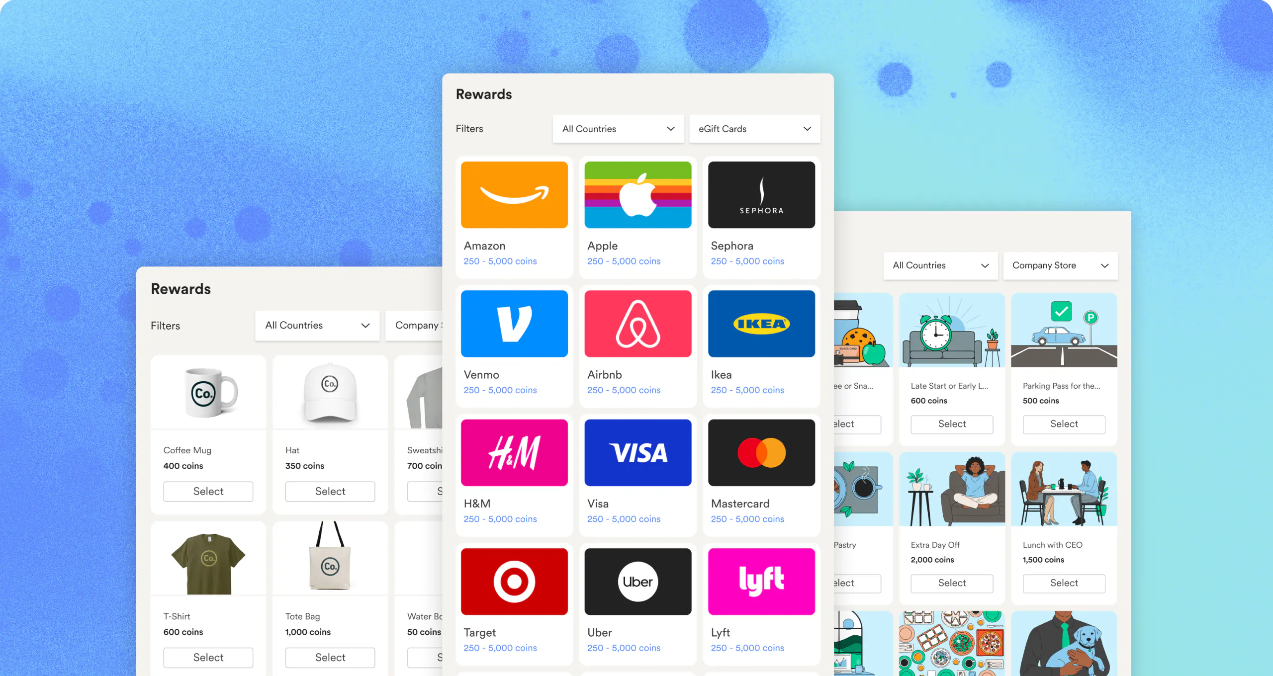 The Matter rewards catalogue, showing gift cards from dozens of brands