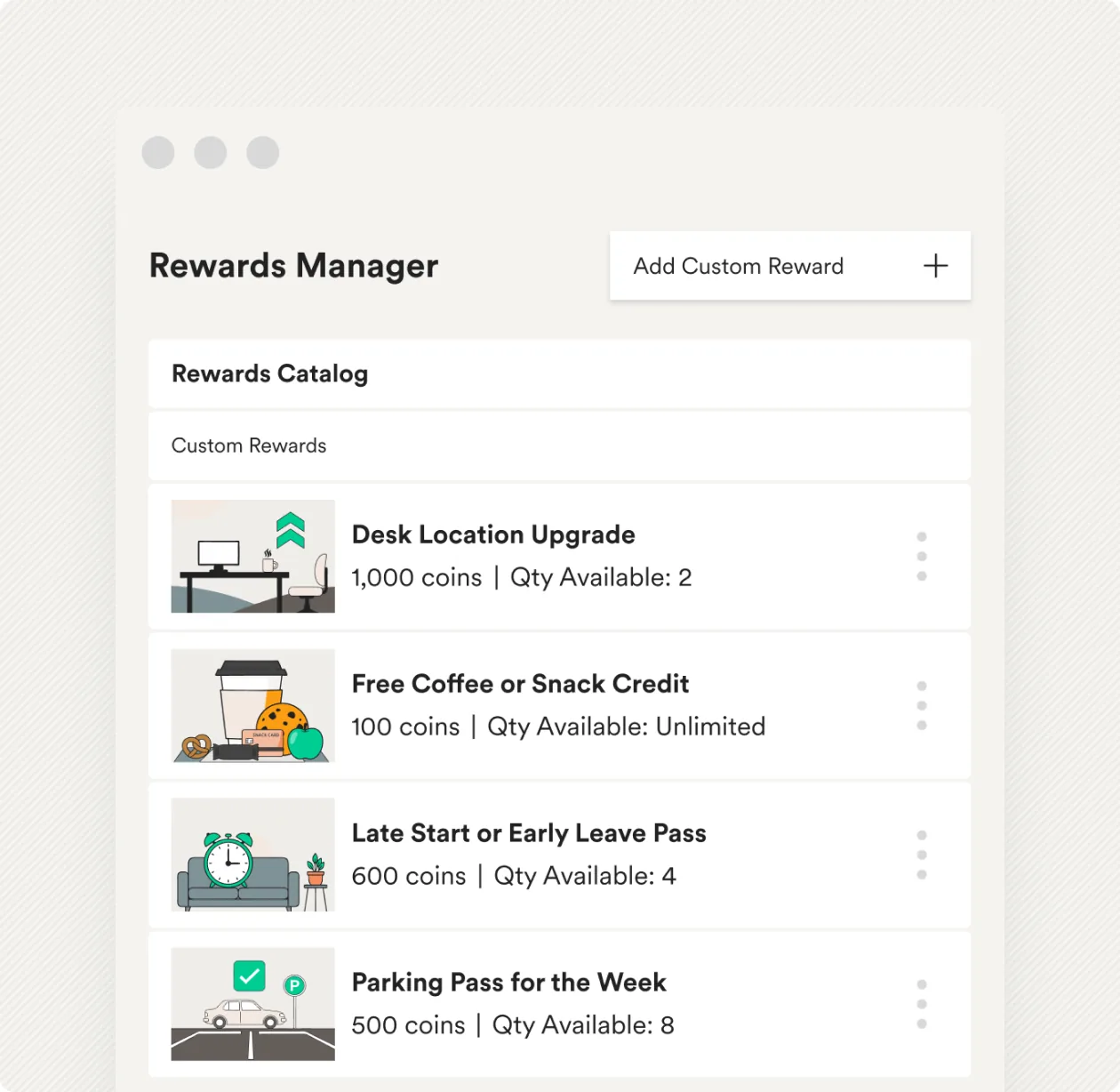 The Rewards Manager, adding custom rewards with quantities and coin values