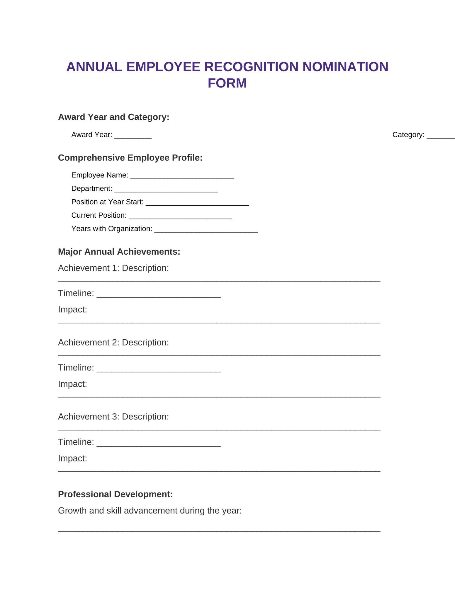 Annual Excellence Award Nomination Template