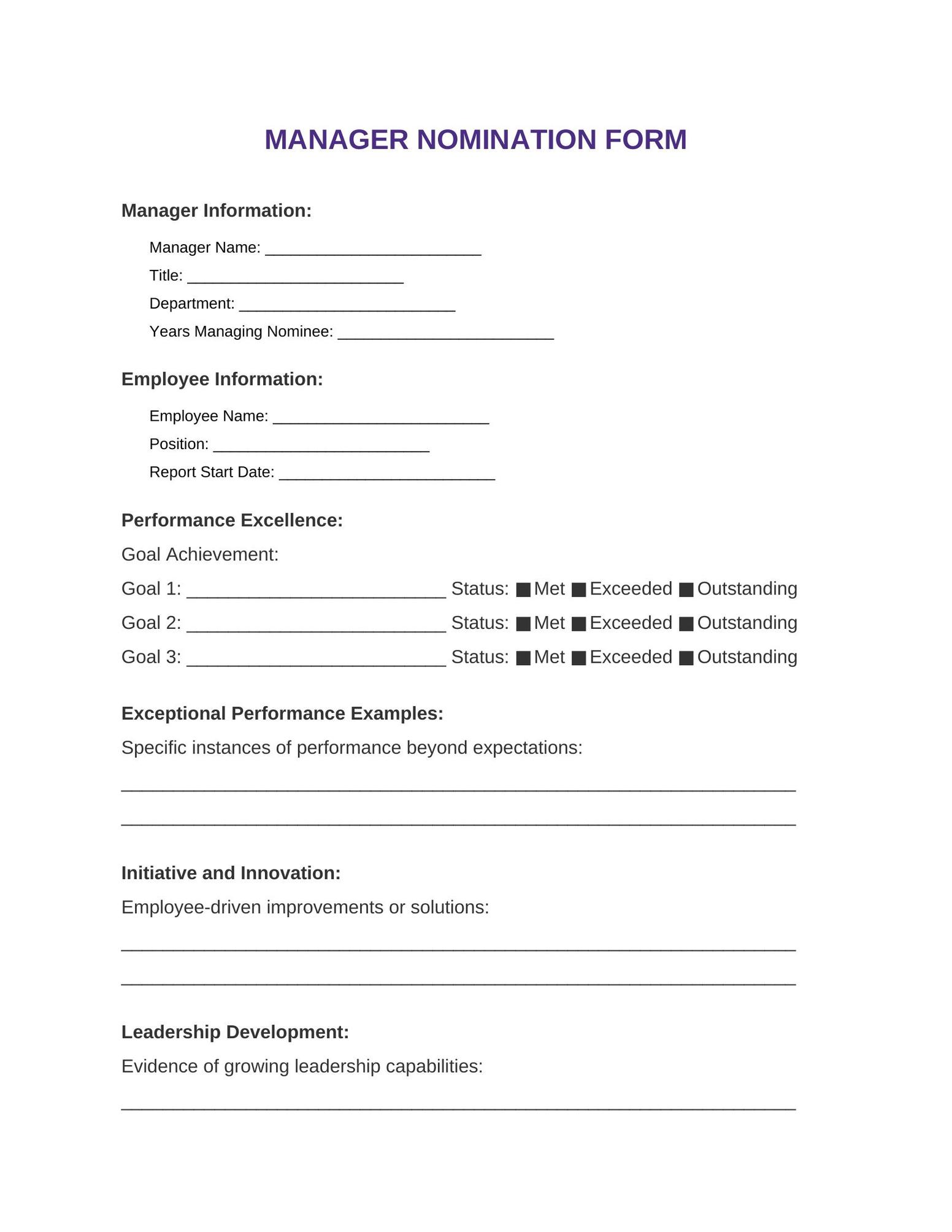 Manager-Submitted Nomination Template