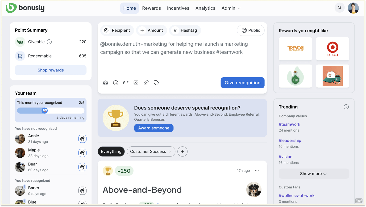 Bonusly vs. Matter: Bonusly Platform