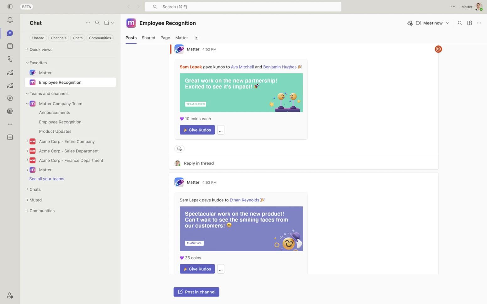 Matter recognition in Microsoft Teams