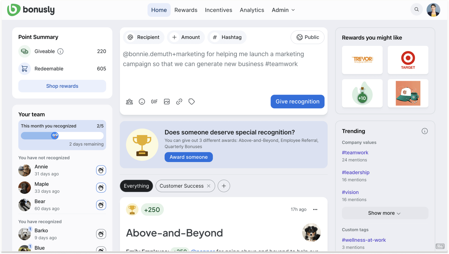 Software to Recognize Employees: Bonusly